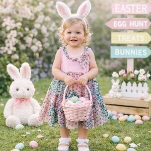 Bonnie Baby Pink Floral Tiered Patchwork Chiffon Dress Size 24 M